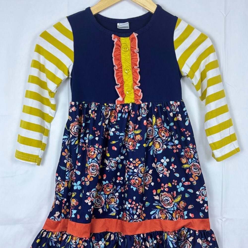 Girls Long Sleeve Floral Dress - Size 2XL (Fits Like 6/7)